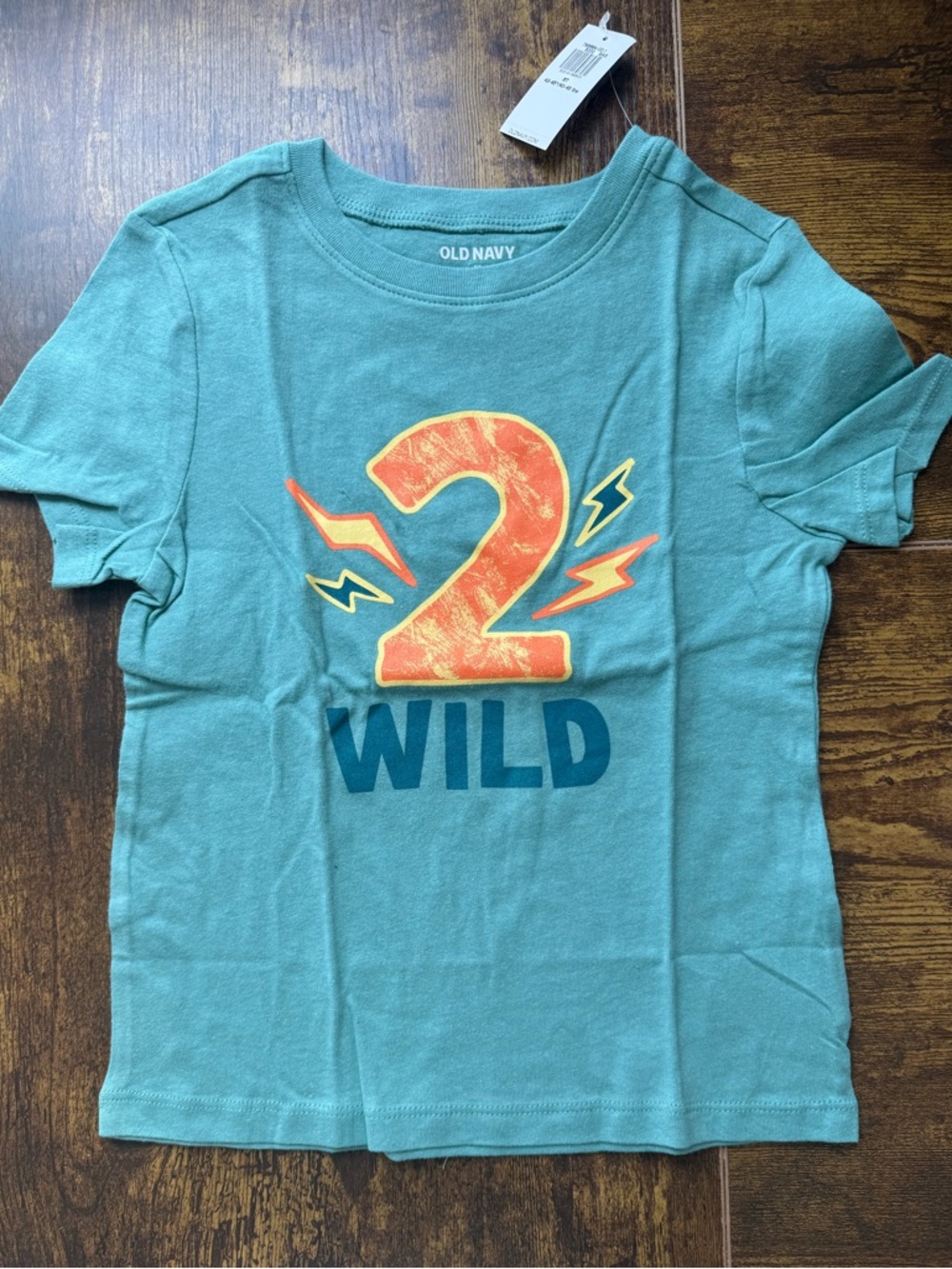 Old Navy Teal Boys' Short Sleeve '2 Wild' Graphic Tee with Orange Accent